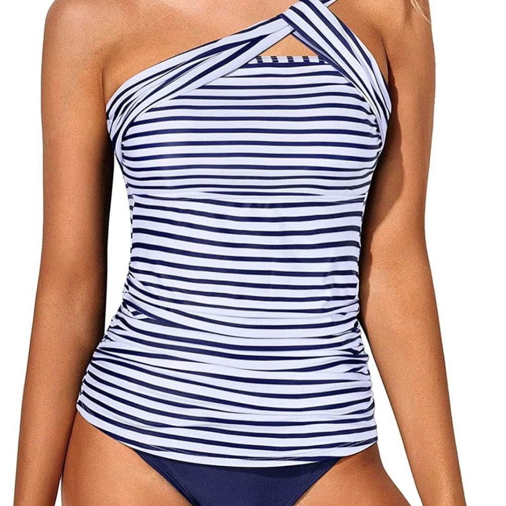 Striped One-Shoulder Swimsuit